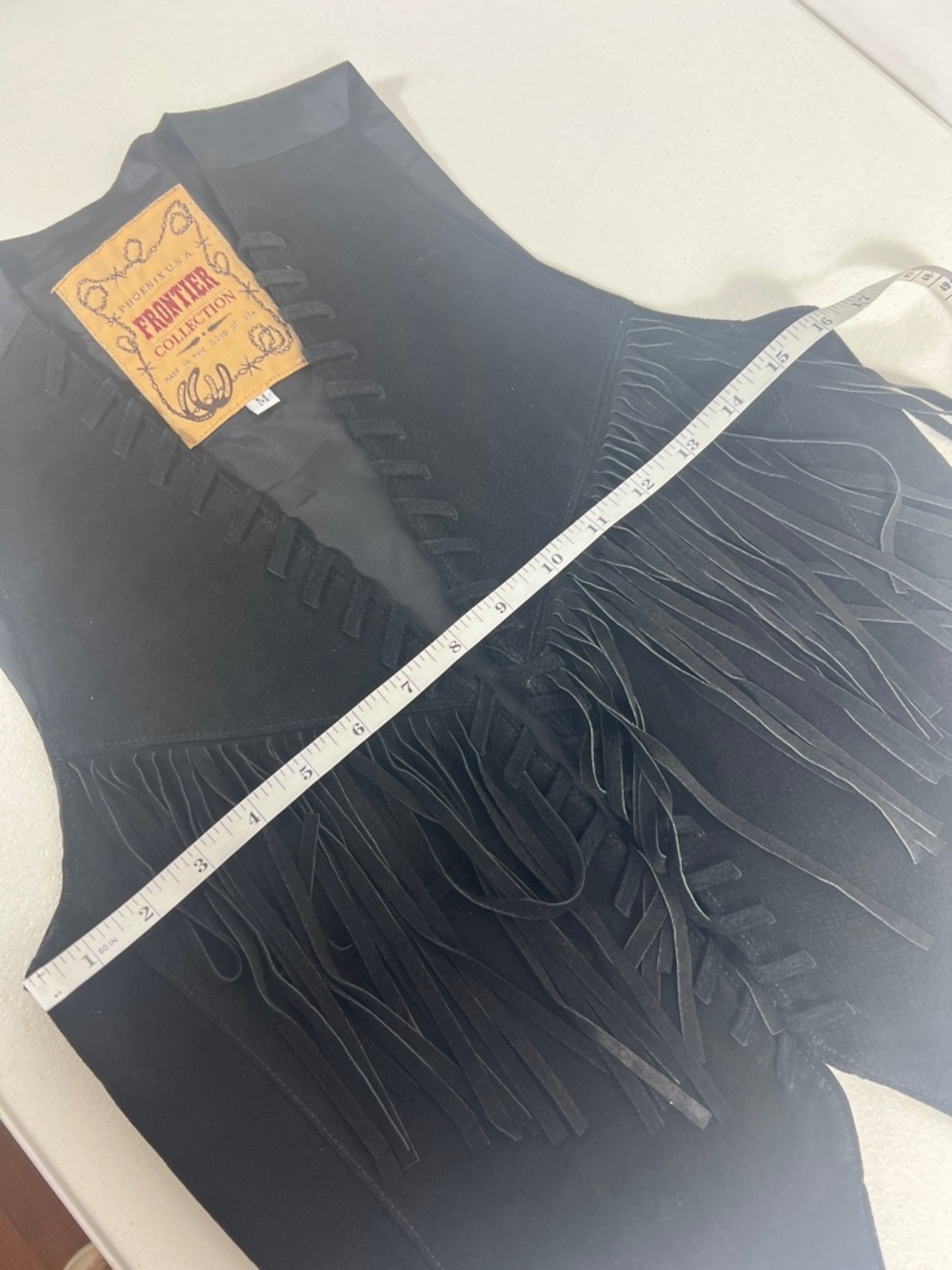 Phoenix USA Size M Women's Vest Fringe Pig Split Black Festival Western Cowgirl - Picture 5 of 8